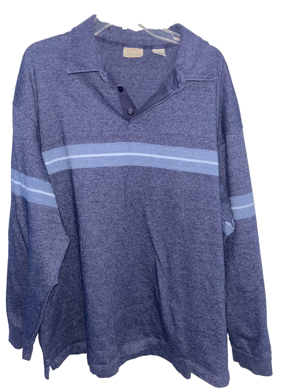 St Johns Bay Shirt Mens 2XLT Big Tall Blue Striped Long Sleeve Polo Soft Knit